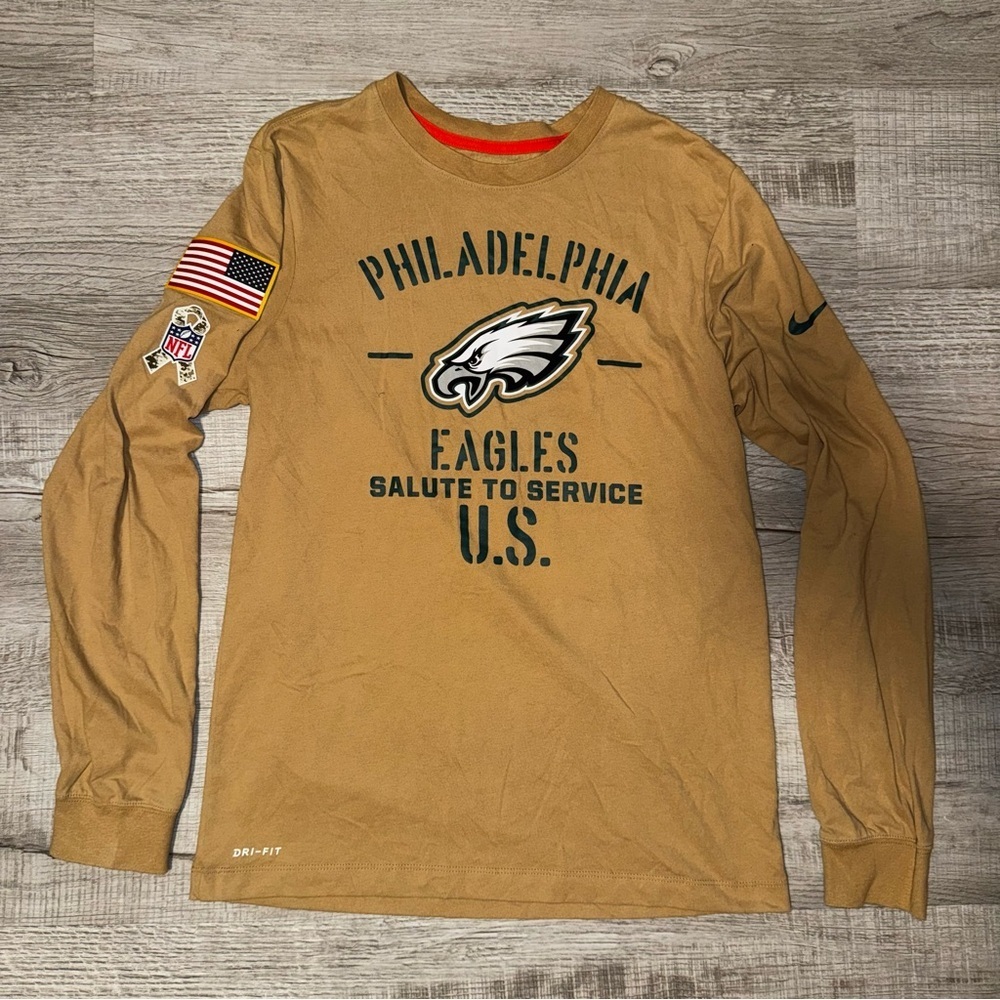 Nike Dri Fit On Field Philadelphia Eagles Salute To Service Tan Long Sleeve Sz S
